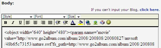 embed slideshow or YouTube video in mySpace blog