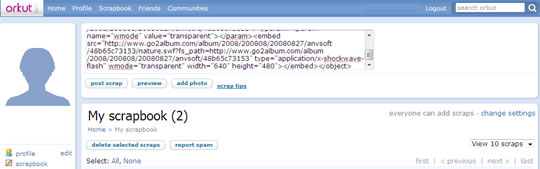 embed slideshow and youtube on orkut