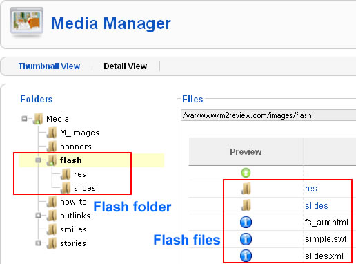 Upload Flash slideshow files to Media Manager