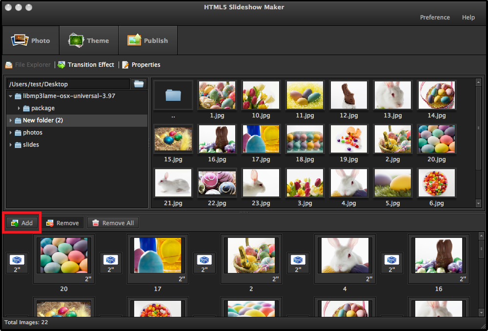 add photos to HTML5 Slideshow Maker