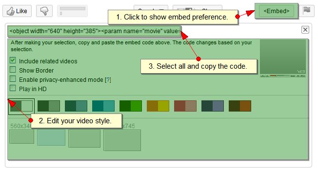 copy youtube embed code