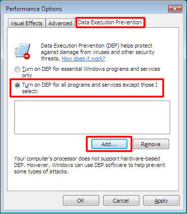 Change DEP settings for running Photo DVD Maker