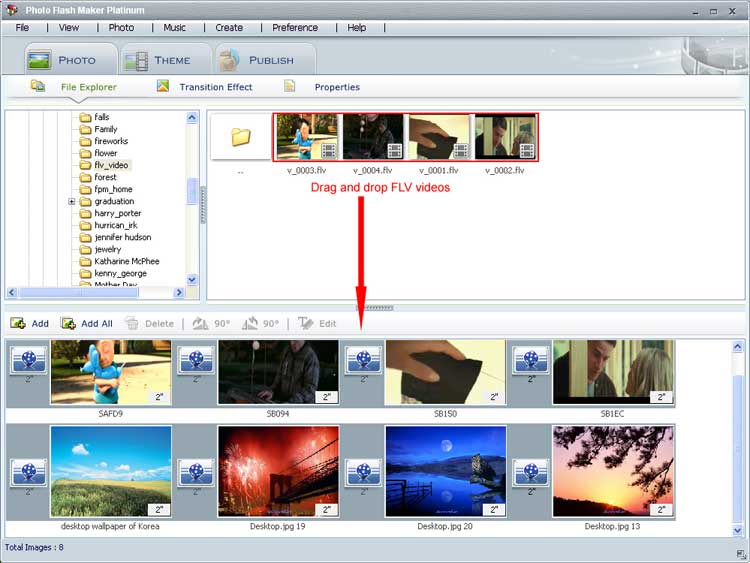 drag and drop flv videos to photo flash maker platinum