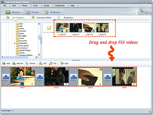 drag and drop flv videos to photo flash maker platinum